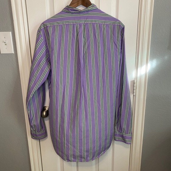 Polo Ralph Lauren Button Down Shirt Mens Large Custom Fit Striped Purple Green - Picture 2 of 3